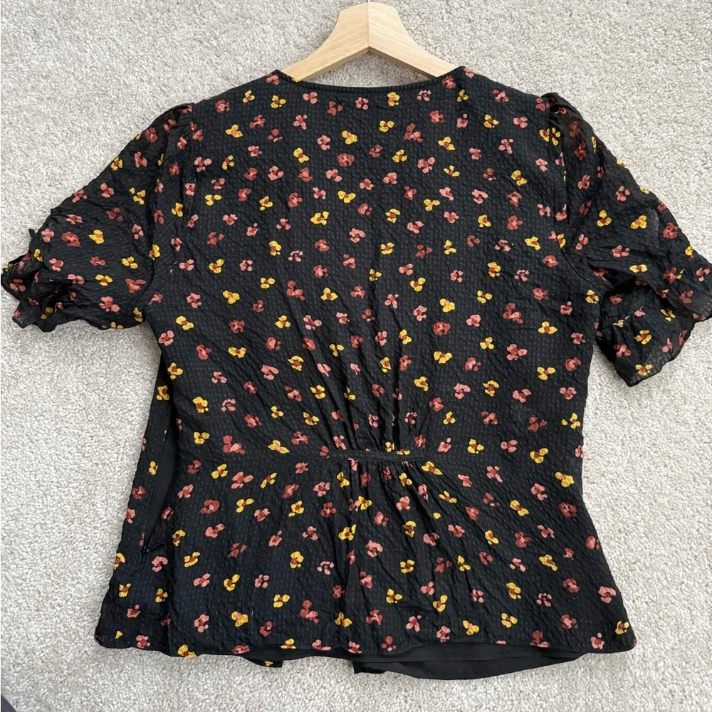 Madewell Silk Black Blouse with Red and Yellow Floral Print - Picture 8 of 10